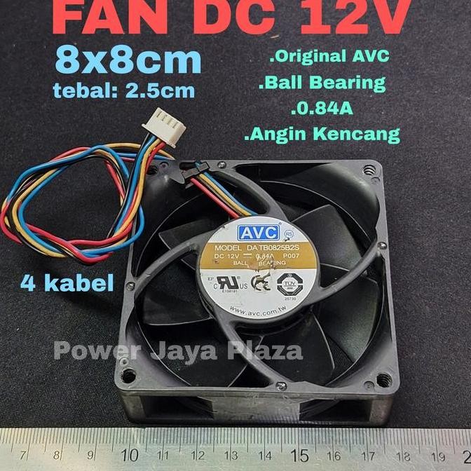 Fan kipas DC 12V DC12V 8x8cm 8cm original AVC Ball Bearing 4kabel