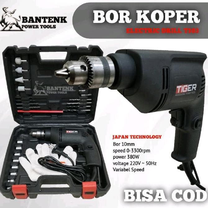 BOR LISTRIK TIGER T103 V.1 BOR BOLAK BALIK BOR TANGAN MESIN BOR BESI LAYU TEMBOK VARIABEL SPEED BOR 