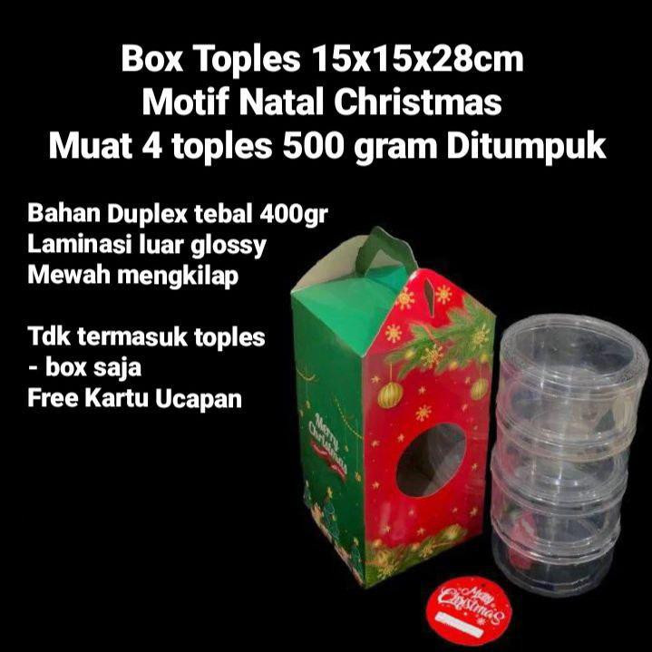 

box tenteng natal muat toples kuker 500gr isi 4 dus hampers christmas size 15x15x28cm