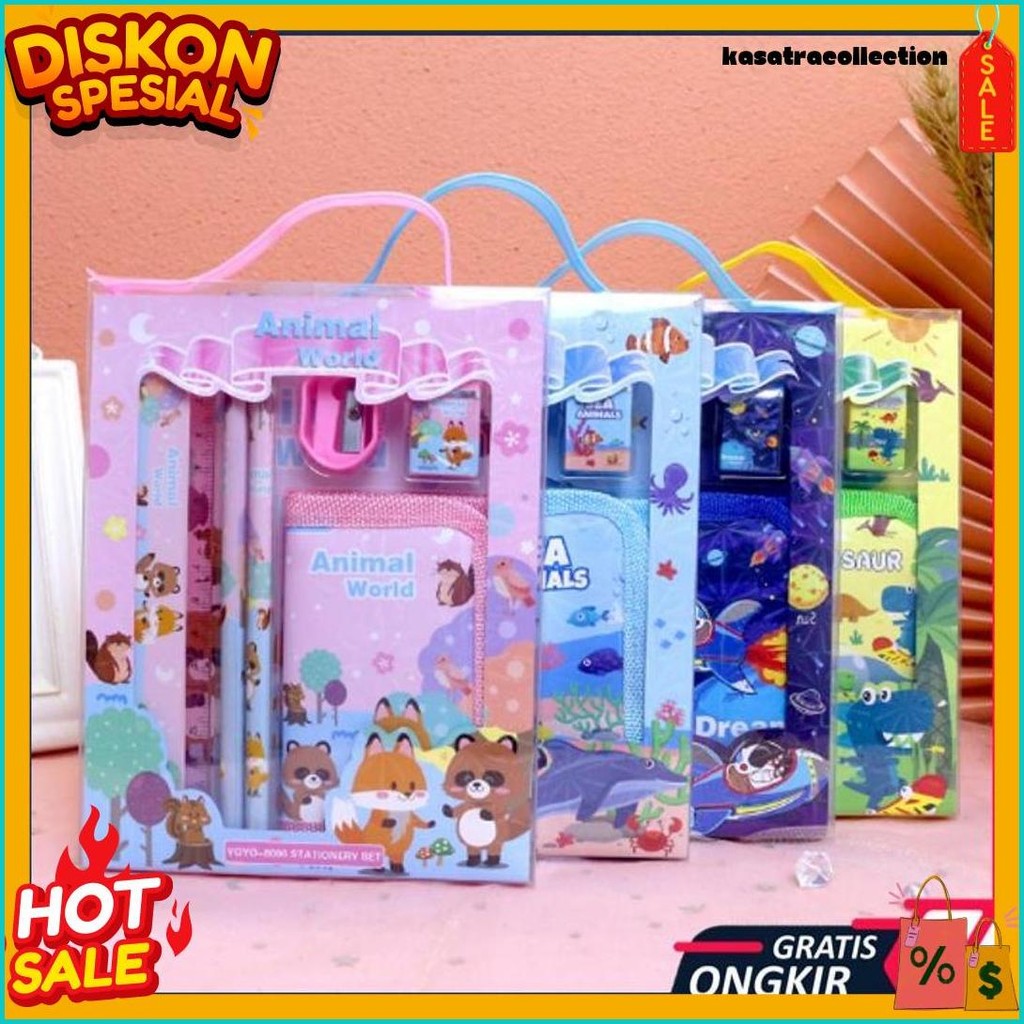 

Gratis Ongkir - S5926 Stationery Set / Alat Tulis Set 6 In 1 Hadiah Souvenir / Paket Alat Tulis + Dompet Anak / Alat Tulis Set Karakter Diskon Setengah Harga