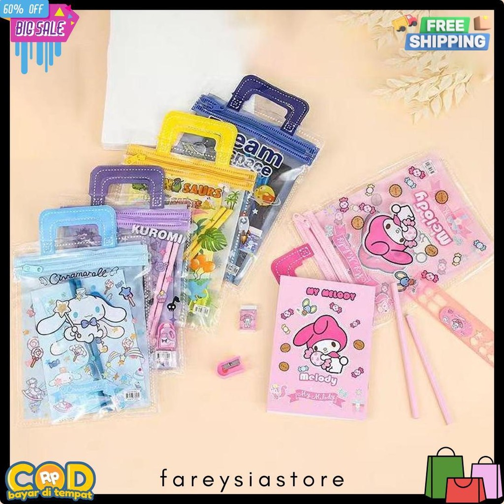 

Alat Tulis Satu Set 6 In 1 Set/ Stationary Sekolah Karakter Kartun Murah Lucu Pouch Hadiah Anak Terlengkap Dan Termurah