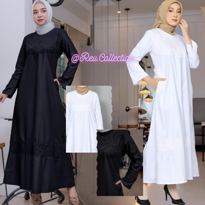 Gamis Haji Umroh Wanita Katun Toyobo Premium, Mewah, Warna Hitam/Putih, Nyaman & Lembut