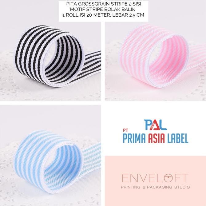

Pita grossgrain grosgrain motif garis stripe putih hitam pink biru