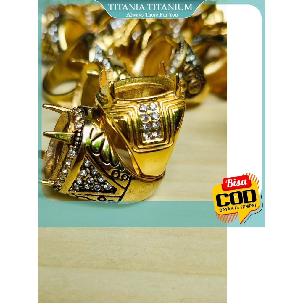 Titania. Emban Ring Warna Gold / Cangkang Cincin Batu Akik Titanium Special Gold, dengan Permata Zir