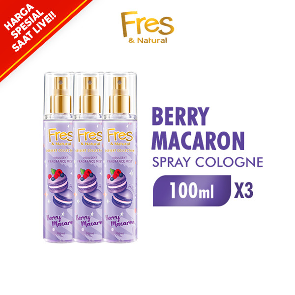 [SPECIAL LIVE] Fres & Natural Spray Cologne Dessert Violet Berry Macaron Botol 100 ml x3