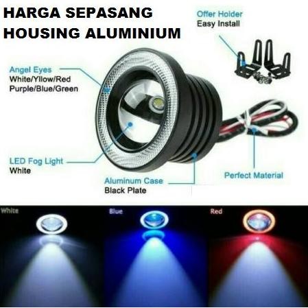 Foglamp LED Projector 3.5 Inch Angel Eyes Universal Mobil Putih Kuning Termurah