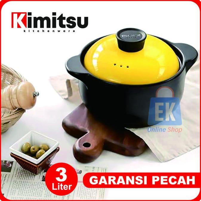 NEW Panci Keramik Tahan Api 3 Liter KIMITSU Q8806-11 | Panci Casseroles | Panci Obat | Panci Sapo | 