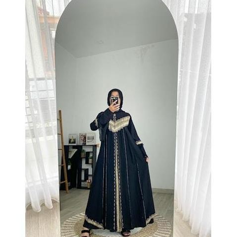 Baju Muslim Abaya Gamis Hitam Mewah Arab Saudi Syari