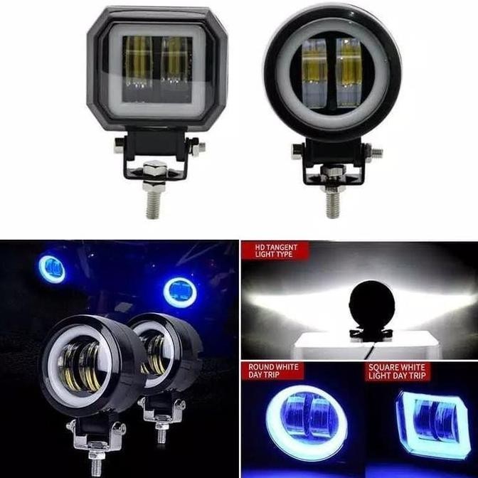 Lampu Tembak Sorot LED X2 Kotak Bulat 20W 4D Daymaker Projie Mobil Motor Termurah