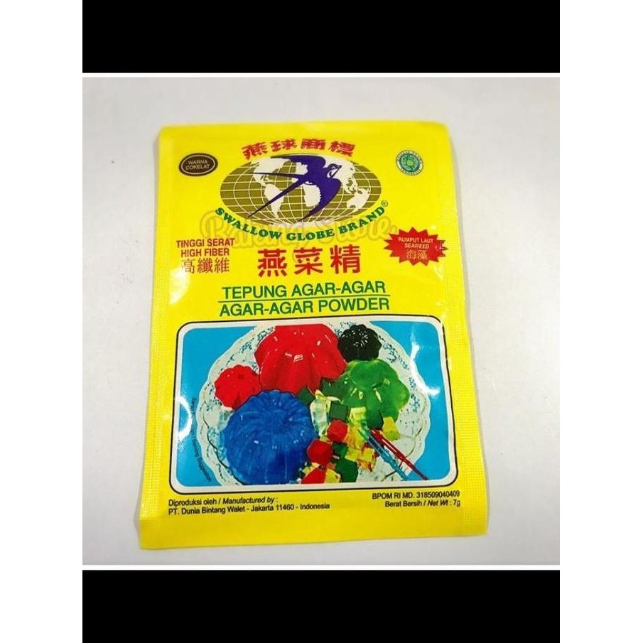 

Agar Swallow Globe 12x7gr (Merah Putih Hijau Cokelat) Agar-Agar Bubuk Jelly Termurah