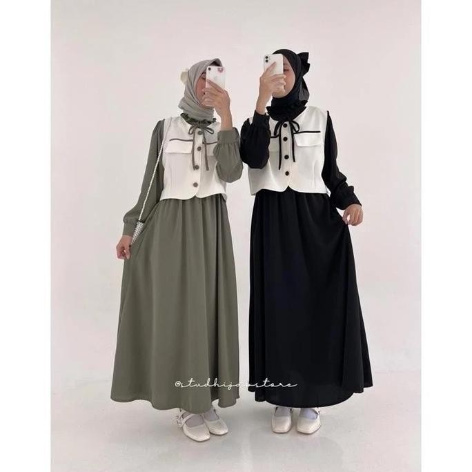Rora Korean Midi Dress Set Outer by Studhijabstore
