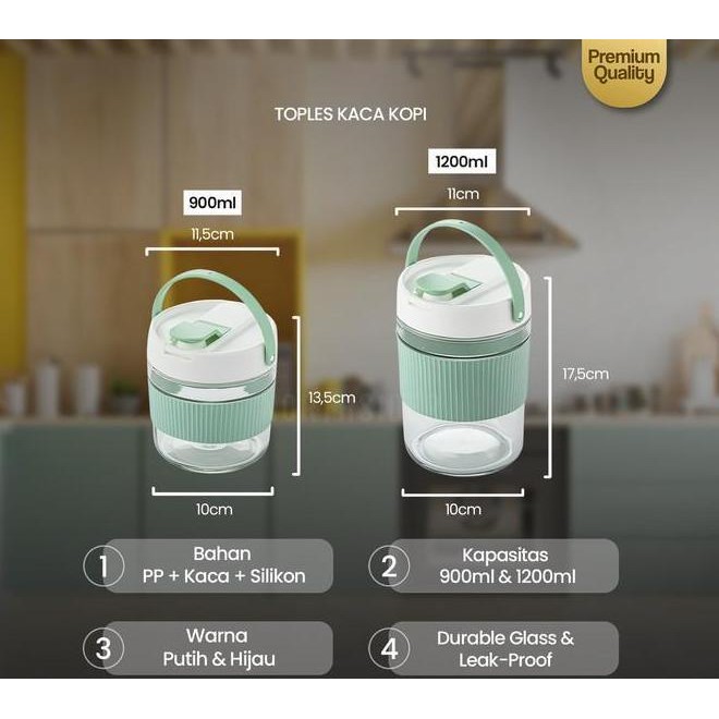 Toples Kaca Kopi Biji-bijian Fermentasi Acar Double Open Glass Sealed Lid Pickle Jar with Handle