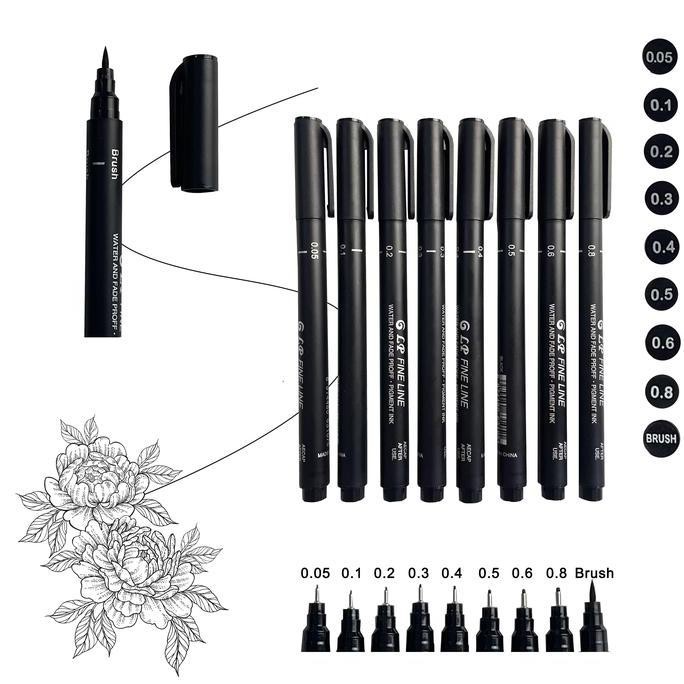 

9 pcs Chinese style Professional Drawing Needle Porous-Point Pens Black Soft Brush Pen Waterproof Painting Sketch Art Writing