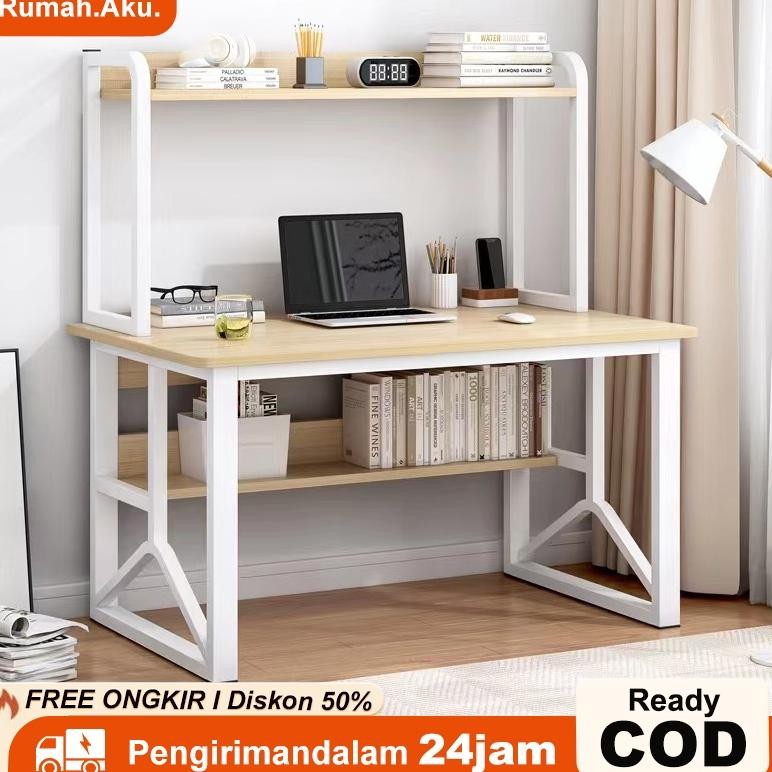 Meja Kerja Dengan Rak Tingkat Serbaguna Meja Belajar Minimalis Meja Kantor Kokoh Meja Komputer Dewas
