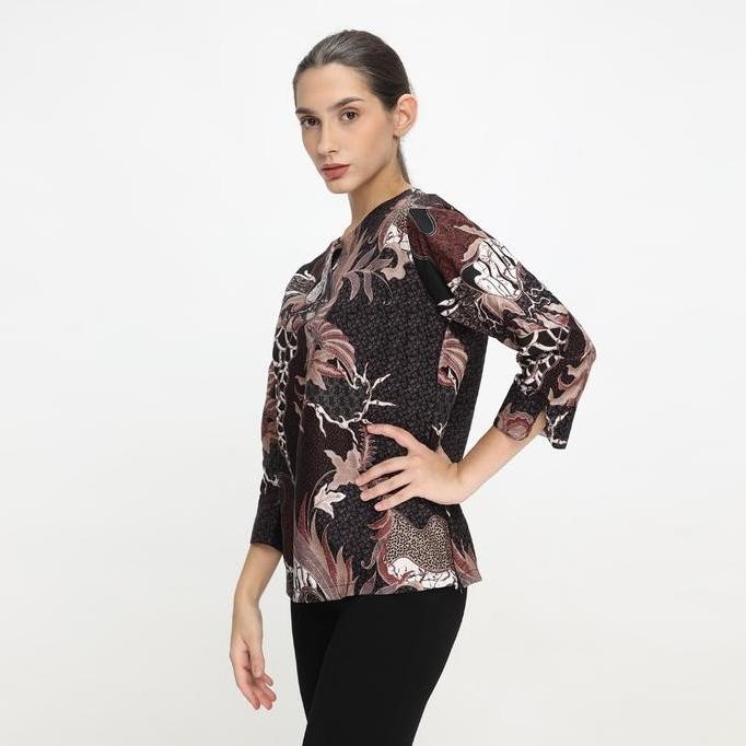 Blouse Batik Wanita Atasan Batik Wanita Lengan Panjang Motif Coklat OLR236