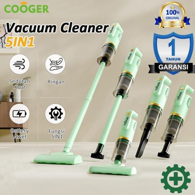 COOGER Vacuum Cleaner Vacuum Lantai Penyedot Debu 5IN1 Dengan Gagang Panjang Hijau Alat Penyedot Deb