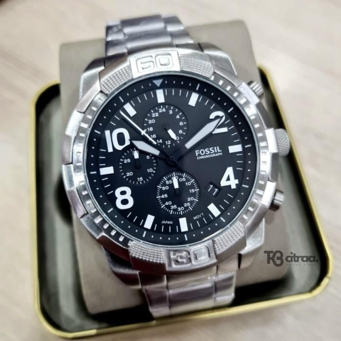 Jam Tangan Pria Fossil Bronson Chronograph Silver Stainless Steel Sporty Original Fs5710