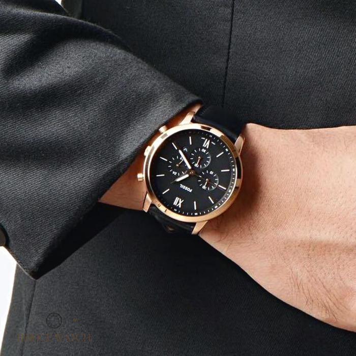 Jam Tangan Pria Fossil Neutra Fs5381 Chronograph Men Black Dial Black Leather Strap Casual Mewah Ori