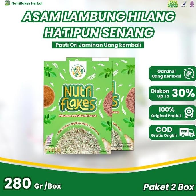 

Nutriflakes Paket 2 Box Sereal Umbi Garut Membantu Redakan Asam Lambung