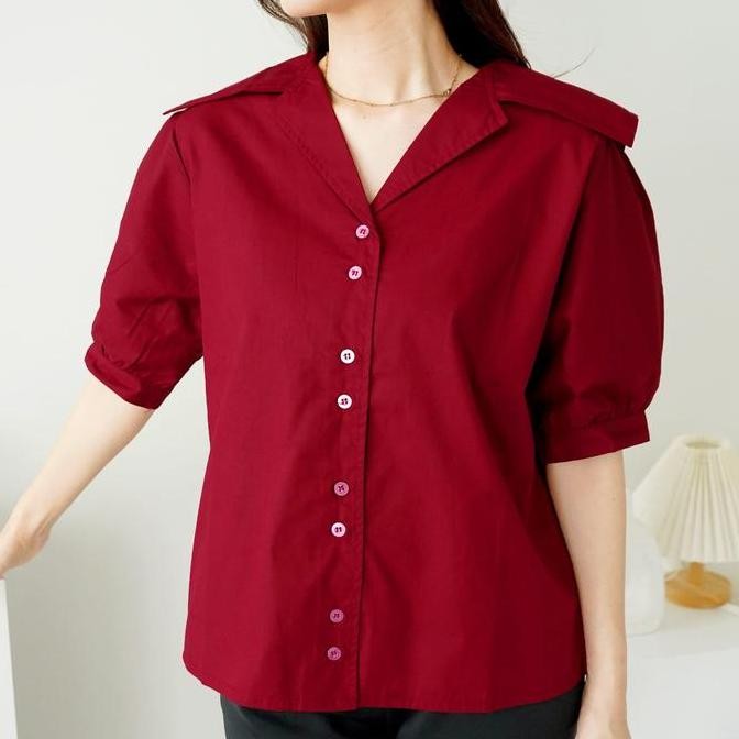 SIAP KIRIM ATASAN BLOUSE WANITA WARNA NATAL HIJAU MERAH PUTIH FULL KANCING LENGAN PANJANG