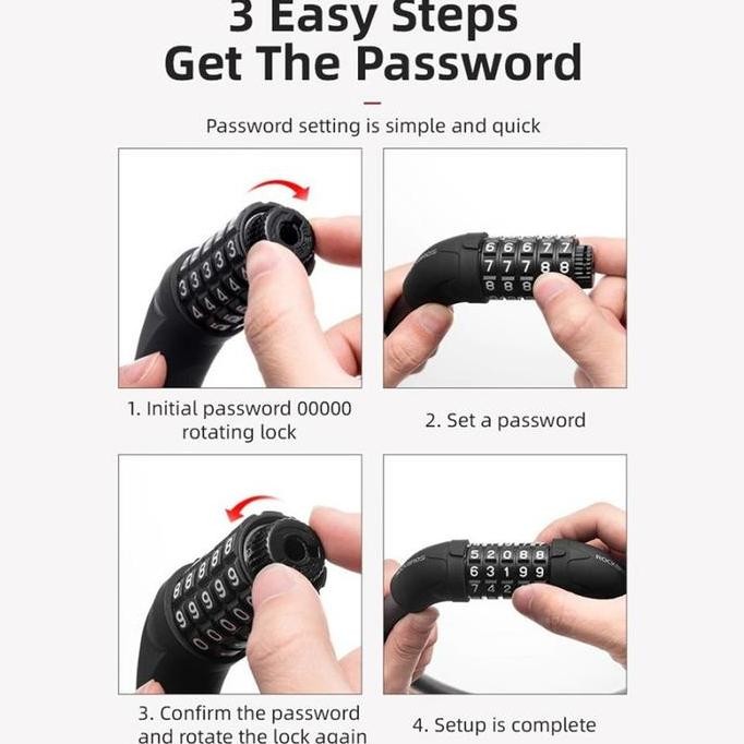 Rockbros Rks870 Kunci Gembok Sepeda Baja 87Cm Bicycle Bike Lock Steel 5 Digit E Mtb Seli Road Outdoo