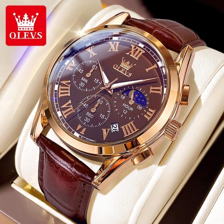 (Terbaru) OLEVS 2871 Jam tangan pria kulit OLEVS Jam Tangan Pria Anti Air Original 100% Asli Keren T