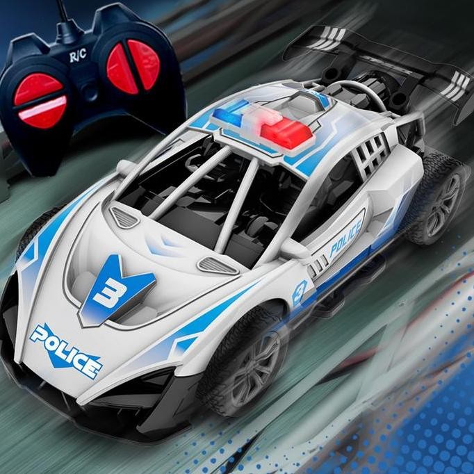 Mobil Remote Polisi  30Km/Jam - Drift Ekstrem & Lampu Strobe Remote 49Mhz 15 Meter, - Hadiah Anak 6+