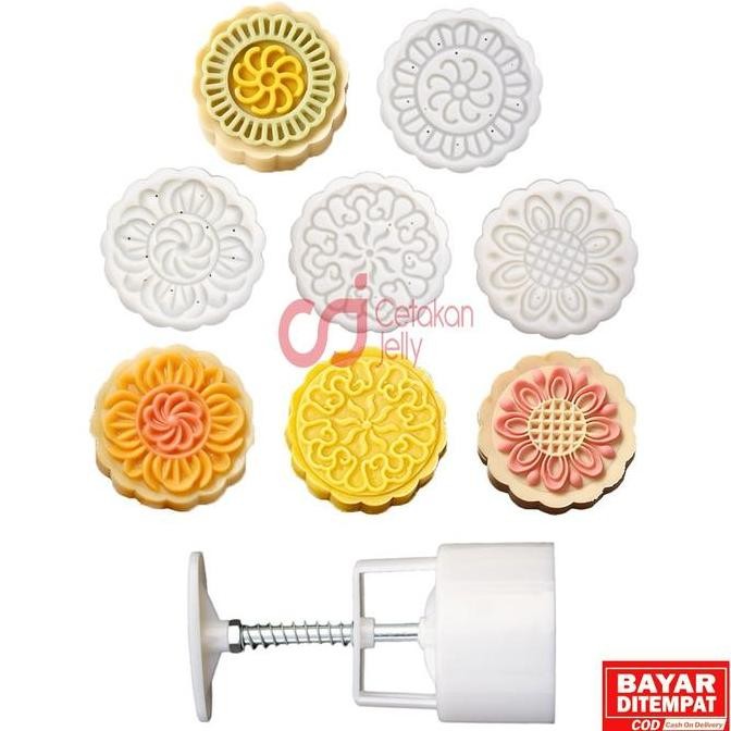 <<<<<] CJ Cetakan Mooncake Moon Cake Kue Bulan Nastar Bulat 100 Gr 4 Model