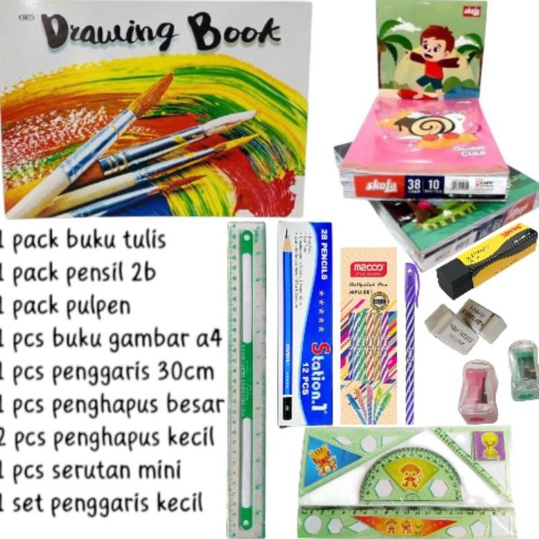 

PAKET ALAT TULIS SEKOLAH (SD-SMP) PERLENGKAPAN SEKOLAH ALAT TULIS 1 SET 8 IN 1
