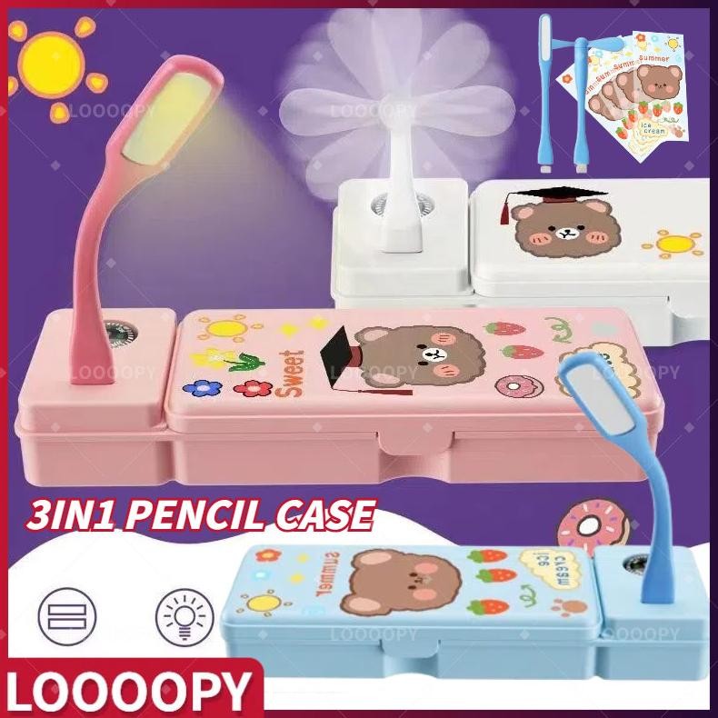 

LOOOOPY 3 IN 1 Multifungsi Kotak Pensil Lampu Meja Kipas Angin Kecil Hadiah Kotak Pensil Siswa Sekolah Dasar Dan Menengah Kotak Pensil Kipas