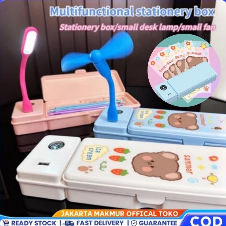

3 IN 1 Kotak Pensil Multifungsi Kotak Alat Tulis stationery Case Kotak Pensil Kipas Angin Lampu Meja Kecil Kotak Penyimpanan Perlengkapan Belajar