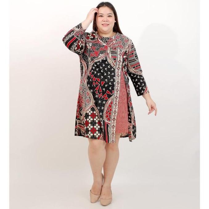 DRESS BATIK WANITA JUMBO BIG SIZE 493 PESTA KERJA KANTOR BAJU HAMIL td