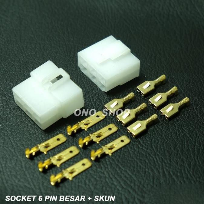 READY SOCKET KABEL 6 PIN BESAR SET + SKUN - SOKET POWER AUDIO DIY