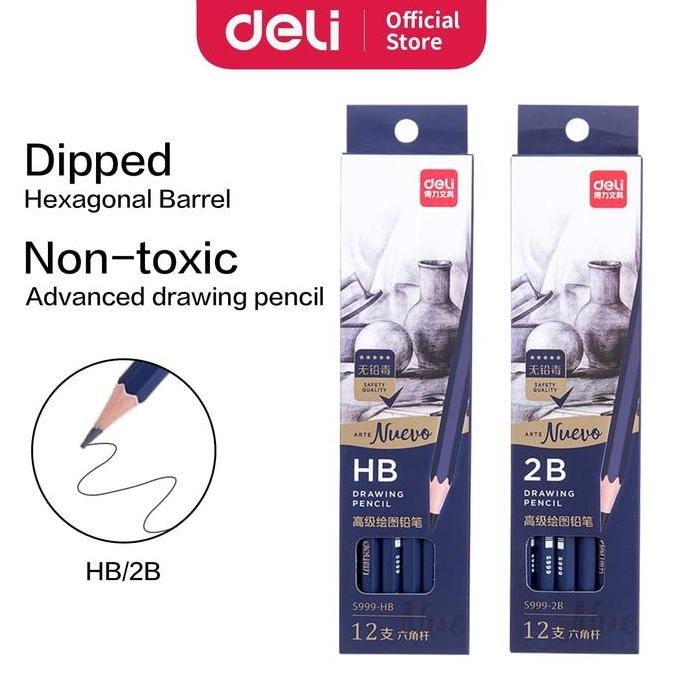 

original deli drawing pencil 2b-hb 12 pcs box - pensil gambar berkualitas