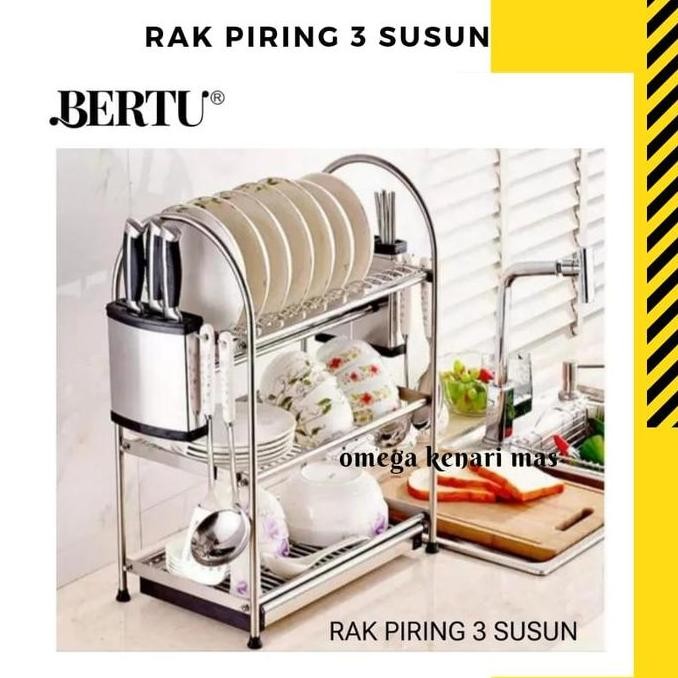 Rak Piring 3 Susun Stainless Steel 304 Rak Dapur