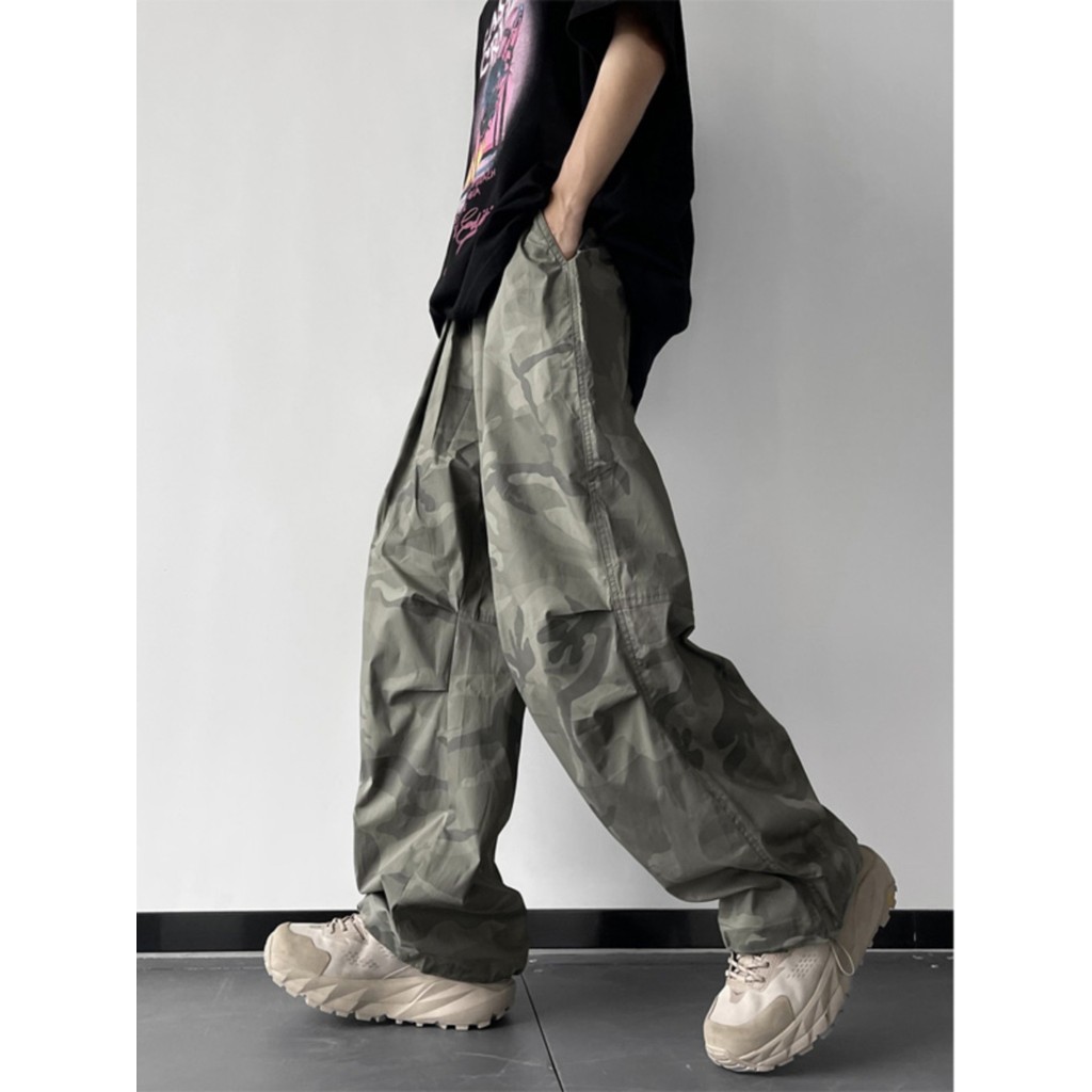 American Style hiphop Trendy Brand Camouflage Cargo Pants Summer Thin Functional Wide-Leg Paratroope