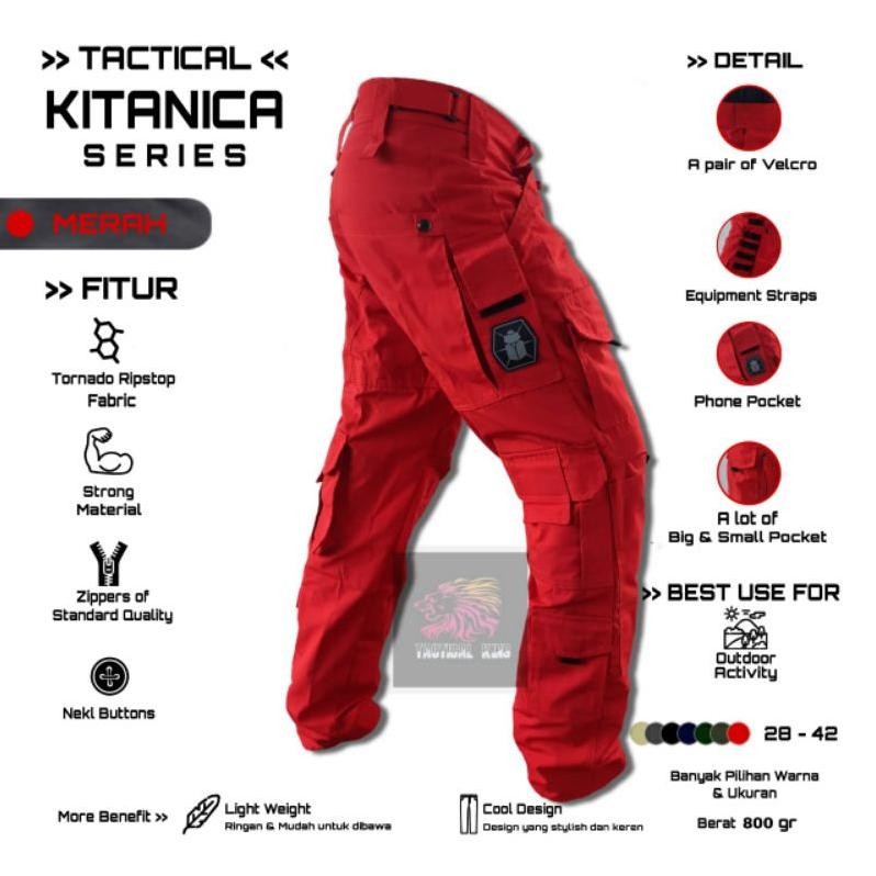 (Limited Edition)Celana Kitanica Panjang Merah/Celana Tactical/Celana Taktikal Kitanika Grosir Termu