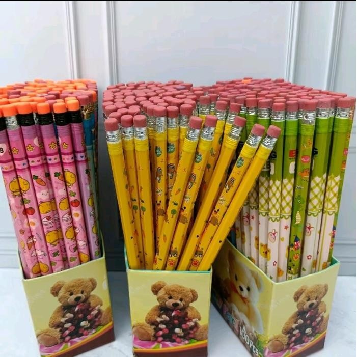 

SWG 100 pcs Pensil 2B ada penghapus isi 25-50-100 Pensil Sekolah /Pensil Pake Penghapus/pensil 2B Alat tulis Stationery