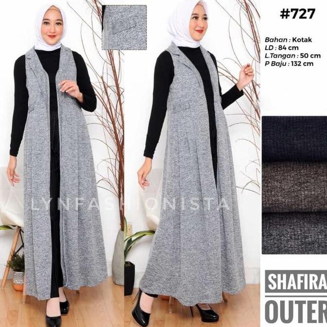 LONG CARDIGAN WANITA MUSLIMAH OUTER PANJANG RAJUT TANPA LENGAN/SHAFIRA