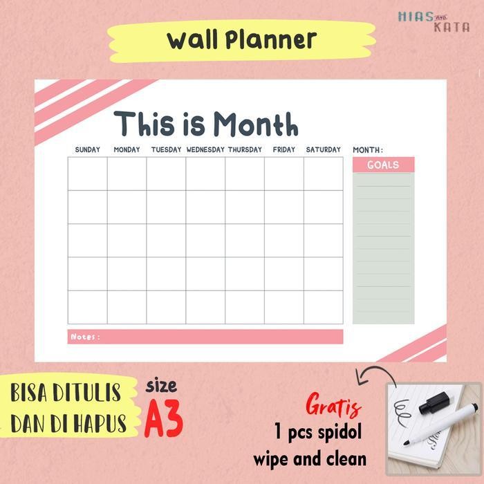 

SWG Planner Dinding monthly planner notes & goal list simple wipe & clean