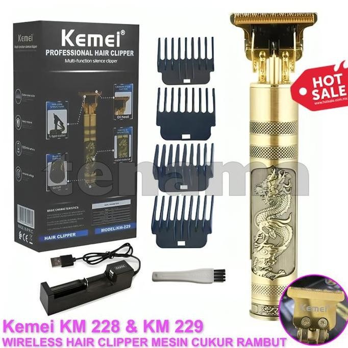Alat Cukur Kemei Km 228 & Km 229 Wireless Hair Clipper Rechargeable Cordless Shaver