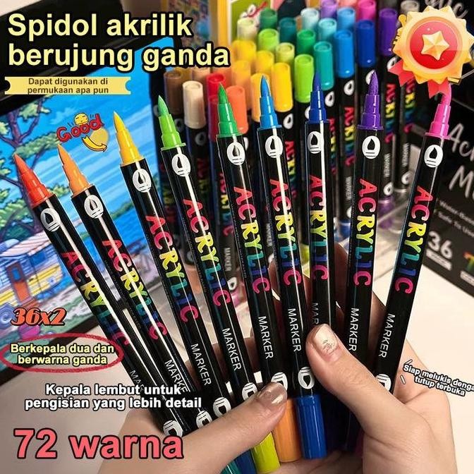

Spidol Warna Set Acrylic Marker Dual Head Watercolor Drawing Pen 24/48/72 Quick-Drying Spidol Akrilik