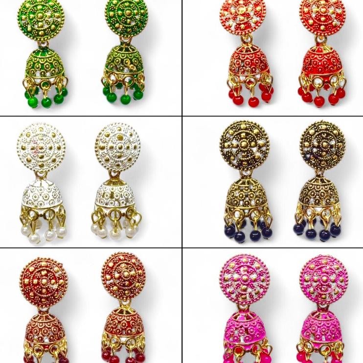 Anting Khas India Multicolour Jhumka Earring El Lonceng Bulat Etnik Tipe Tusuk