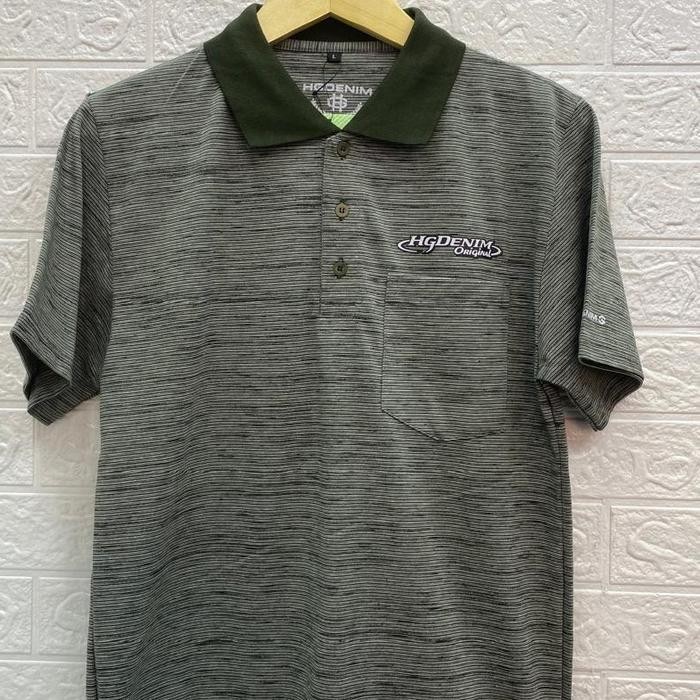 Baju Kaos Pria Dewasa Kerah Saku Kantong Salur Garis Katun