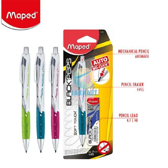 

Sp (1 Set) Pensil Mekanik Maped Otomatis + Isi Pencil Lead Hb 0.7 Mm Black Peps Black'Peps Automatic