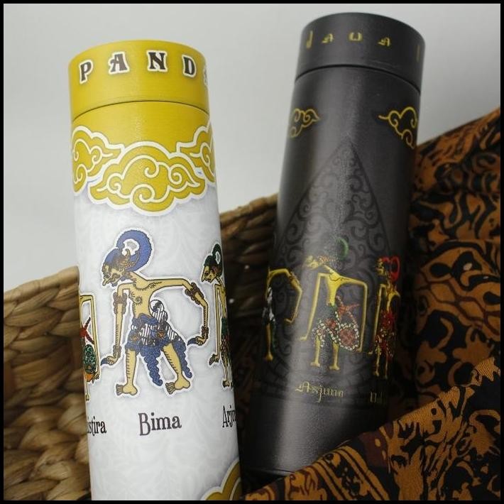 Souvenir Tumbler/Termos Wayang Pandawa Lima Hitam cantik 500ml