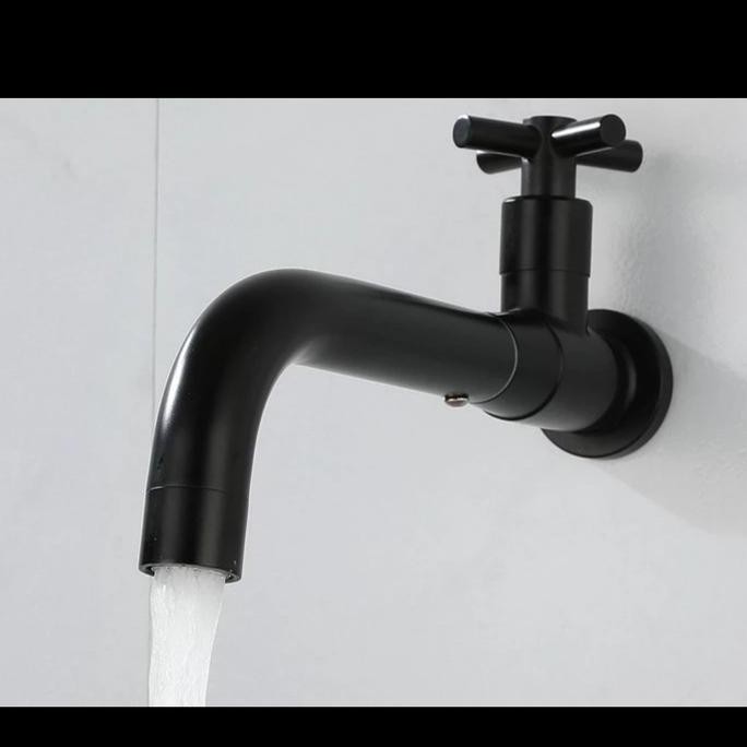 kran dinding panjang hitam kran wastafel tembok baling black stainles Terlaris