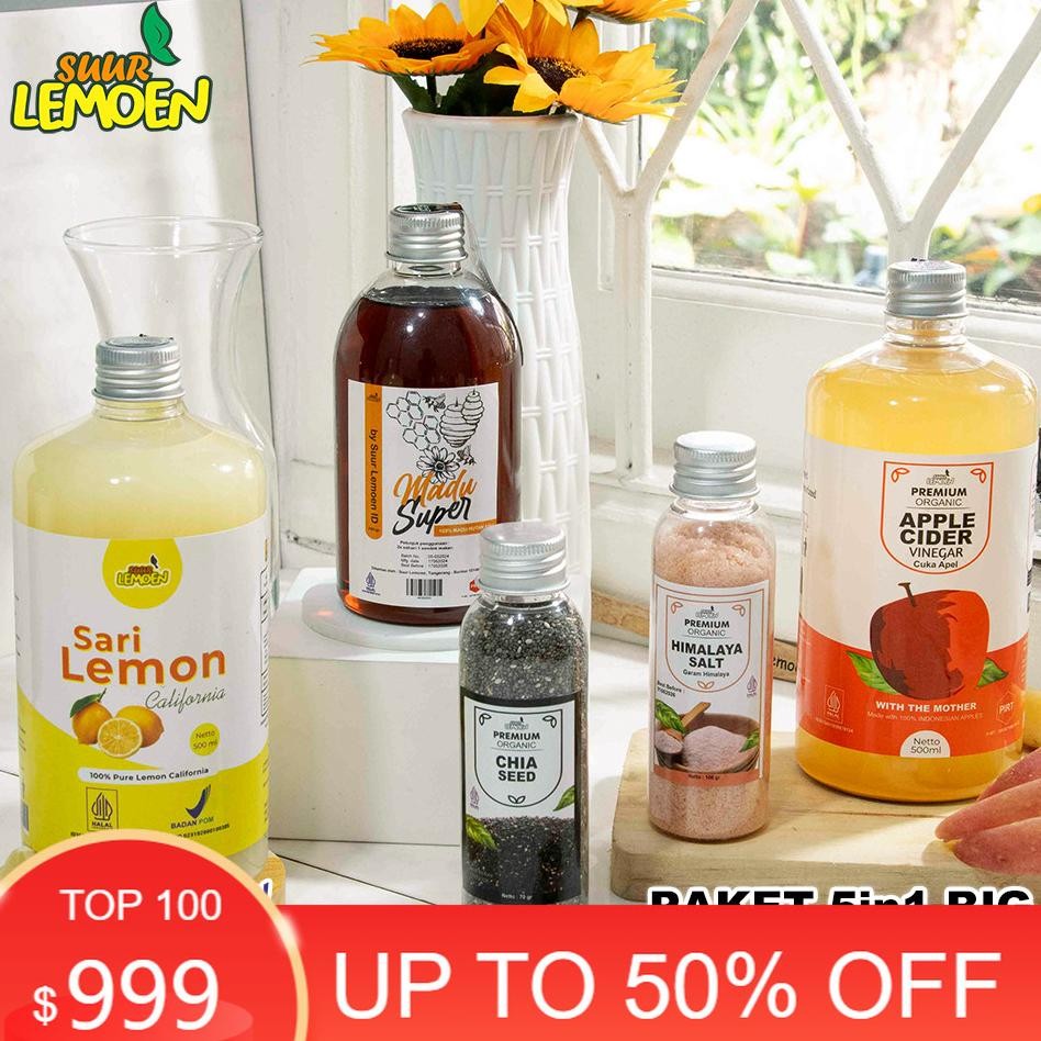 

Paket Sehat Suur Lemoen Sari Lemon Cuka Apel Madu Garam Himalaya Chia Seed Alami Bpom