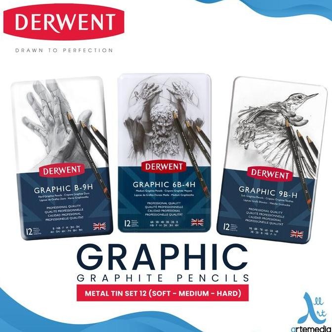 

BEBAS ONGKIR - Pensil Gambar Derwent Graphic Pencil 12 Metal Tin Drawing Sketching