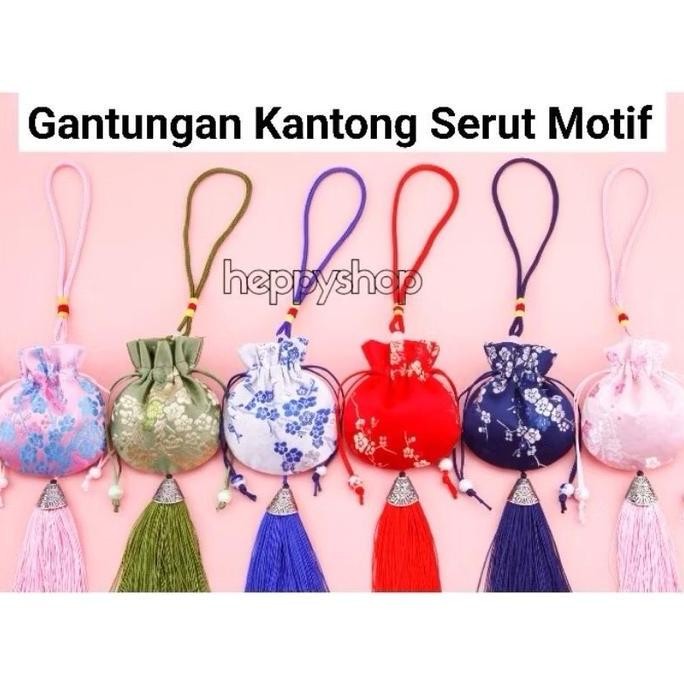 

paling diminati] GantunganKantong Serut Motif,KantongJimat, Pouch Kain Imlek